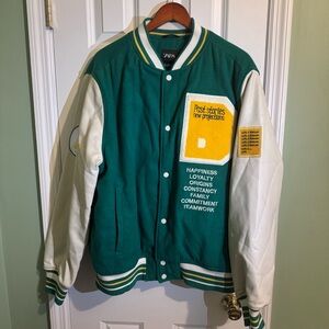 Zara - Green and White Varsity Jacket